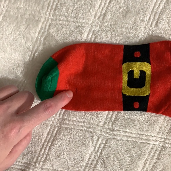 Santa Clause fluffy bearded Santa Christmas socks red stripe trim gold belt - Picture 8 of 11